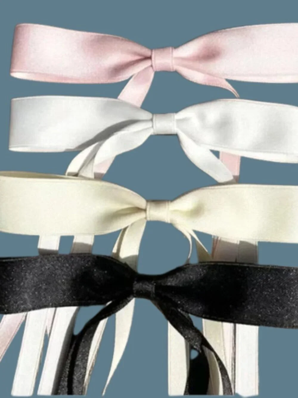 Clip In Satin Bow Hair Barrette 8 Piece Set Black Pink White Ivory Cream